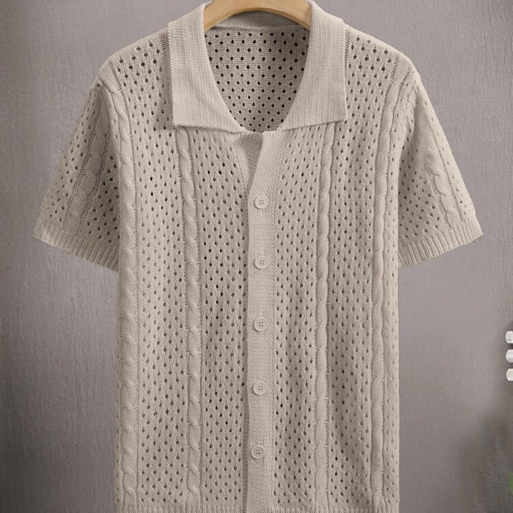 Beige Short Sleeve Knit Cardigan